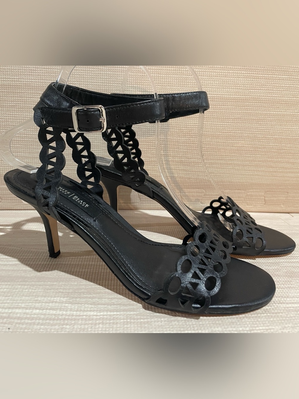 White House Black Market Black Cutout Strap Heeled Sandals